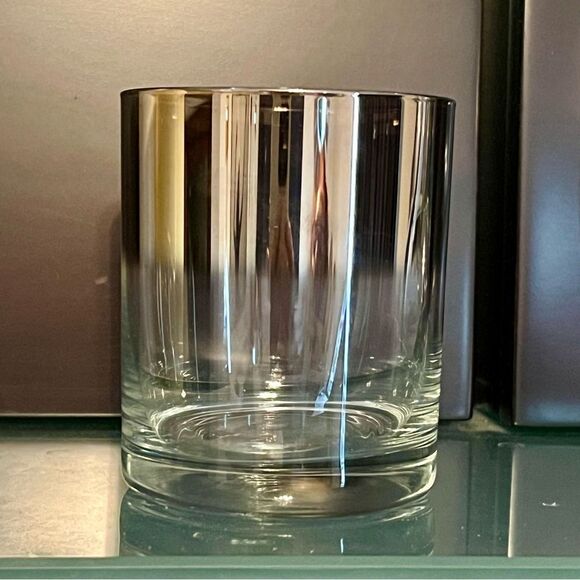Kronos Silver Ombre Drip Band MCM Double Old Fashion Whiskey Glass Barware NWT - Picture 1 of 5